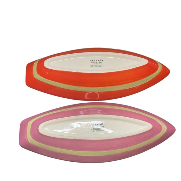 2 Clay Art Ceramic Surfboard Snack Plates Dip Bowls Days of Summer Fun Hang Ten - Picture 7 of 8